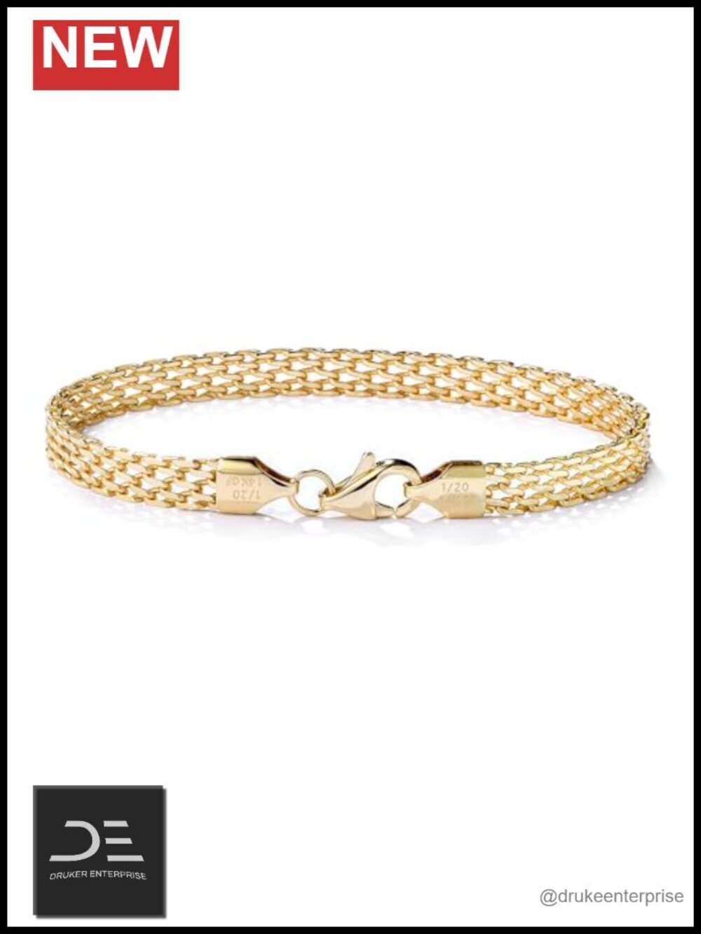 14K Gold Filled Mesh Link Chain Bracelet for Women Dainty 5mm Adjustable 6.5-8